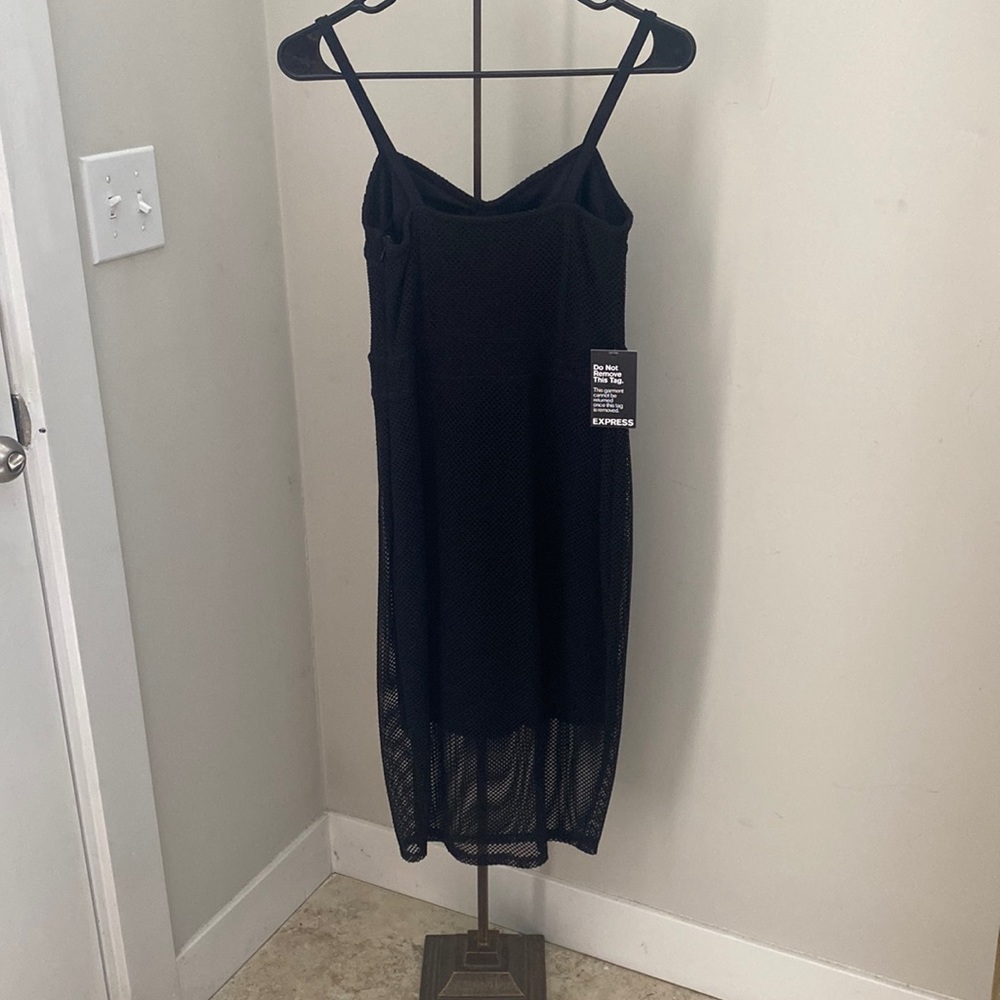 Express NWT Black Sheer Mesh Overlay Slip Midi Dress Goth Grunge Womens Size 2